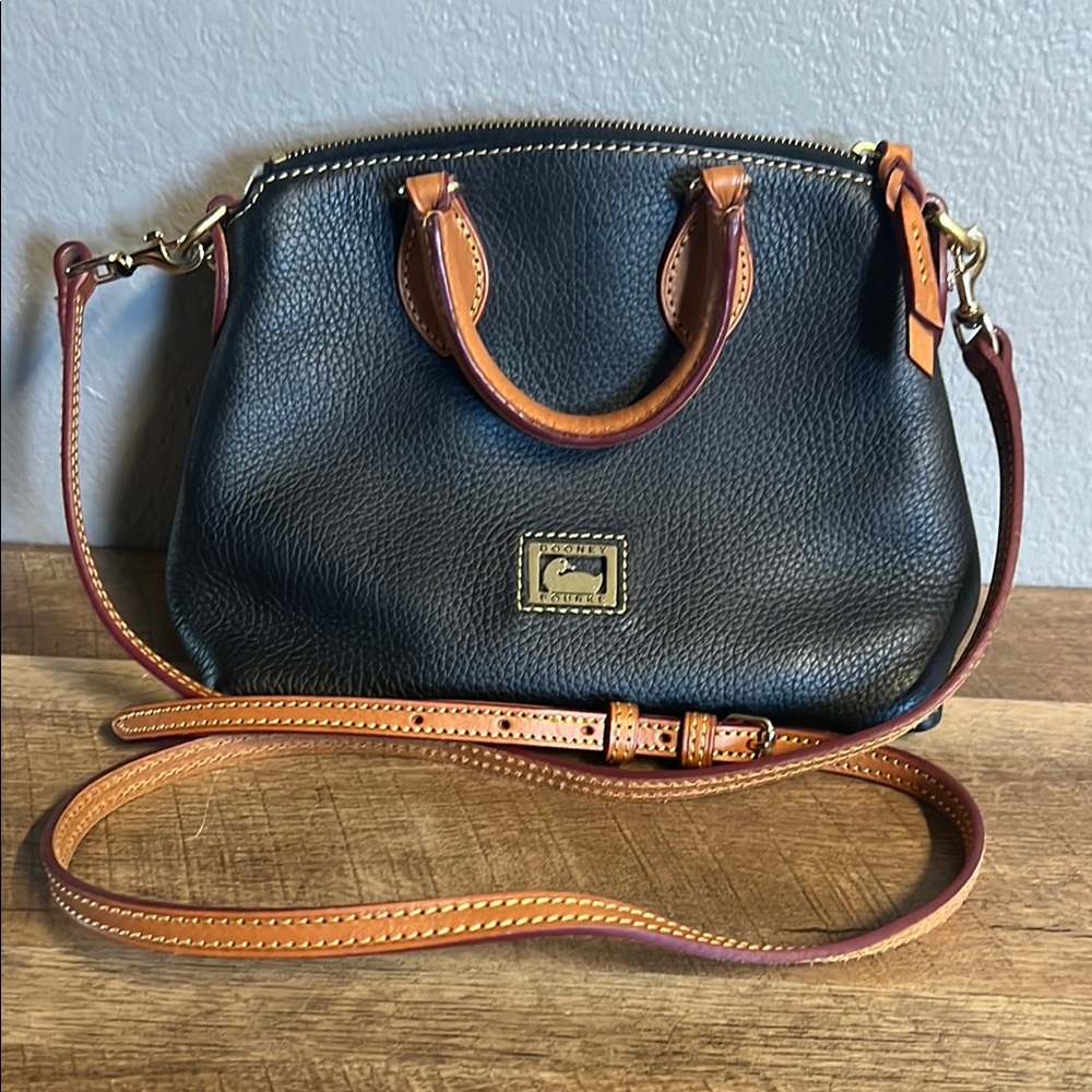 Dooney & Bourke Black and Tan Leather Satchel